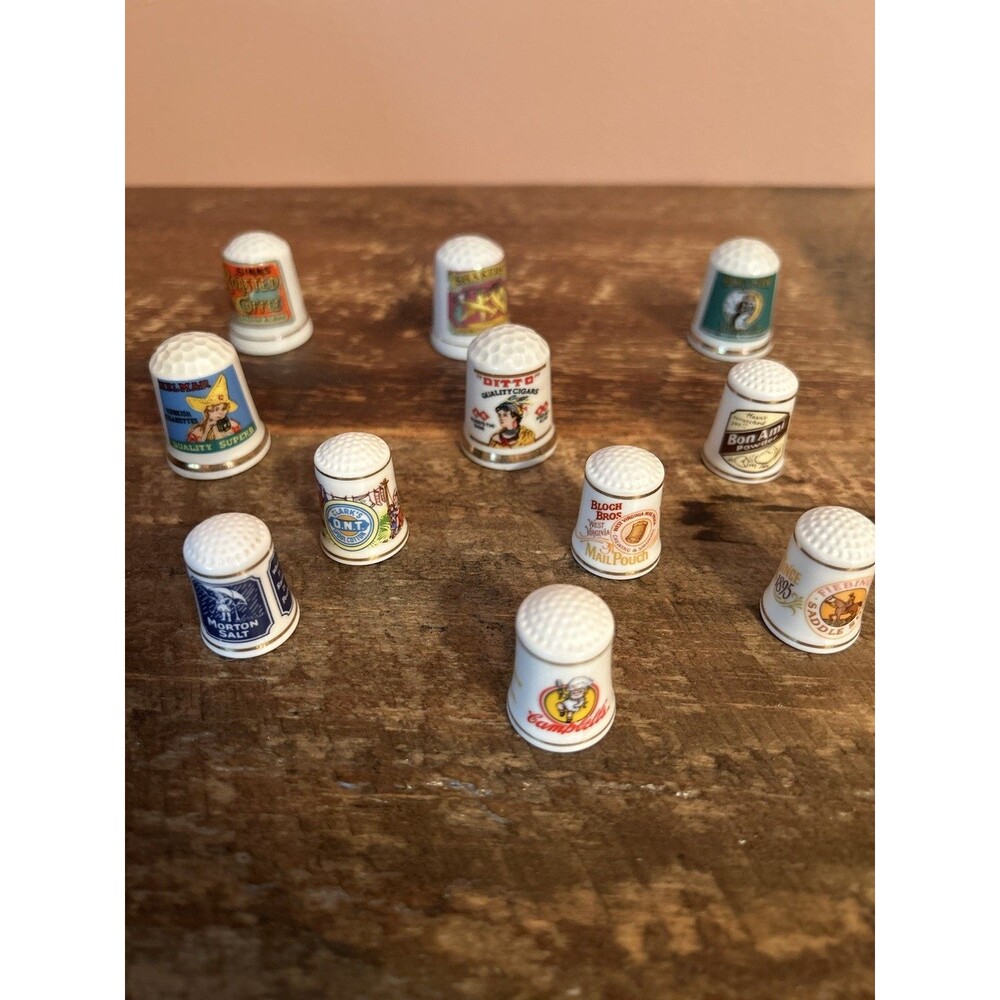 Vintage Advertising Porcelain Thimbles Lot Of 11